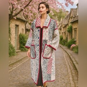 🧵 HANDMADE (by me!) Patchwork Quilt Coat with Interchangeable Collars! S/M